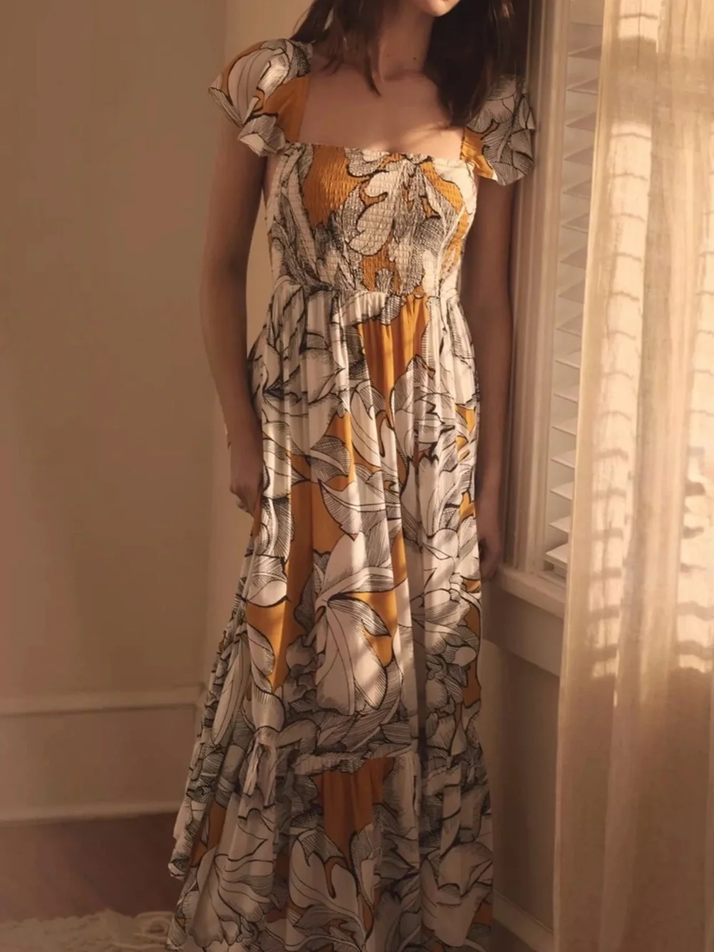 Anthropologie Alexandra Farmer Short-Sleeve
Smocked Midi Dress S - Picture 1 of 8